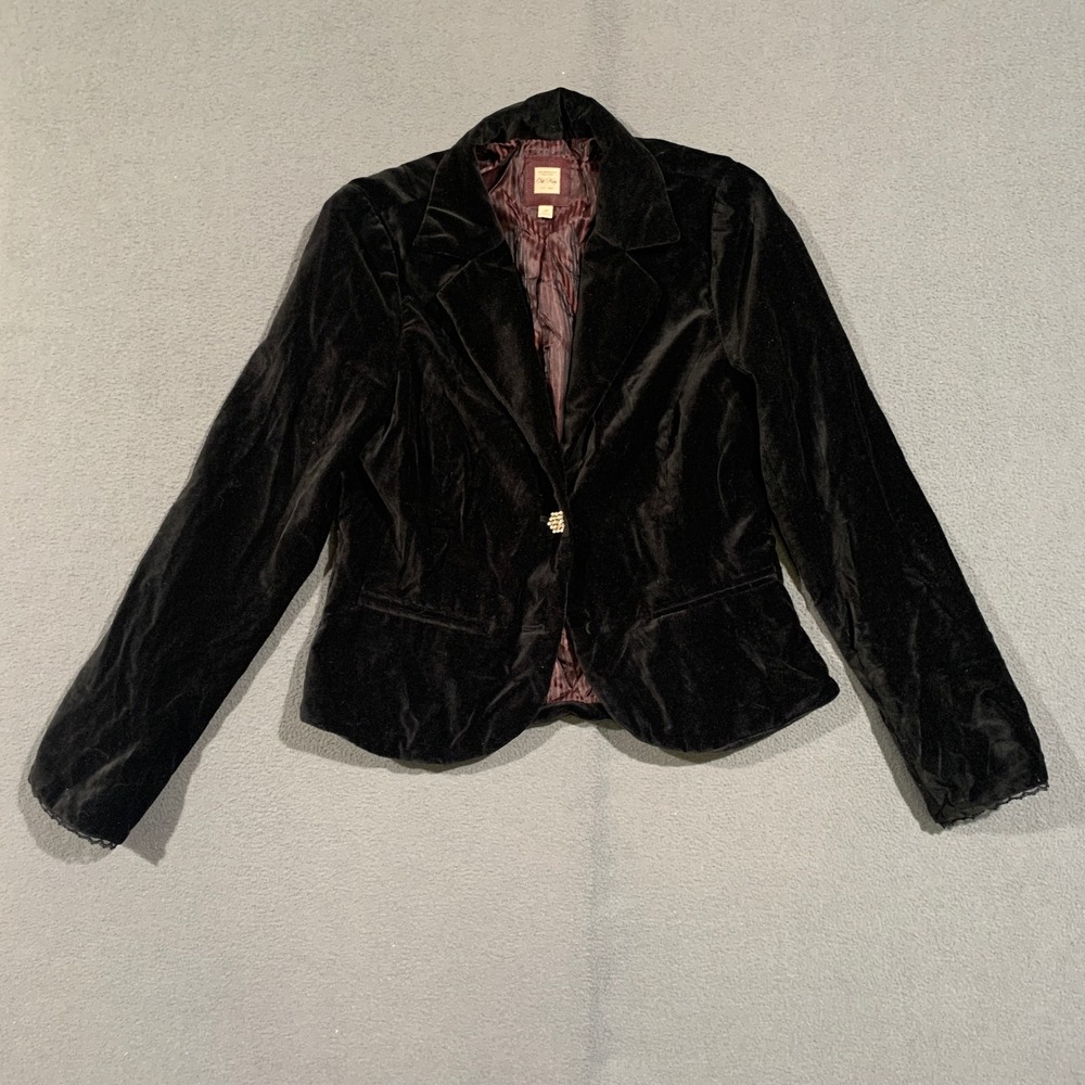 Old Navy Velvet Blazer Women Medium Black Cropped Rhinestone Button Goth Party
